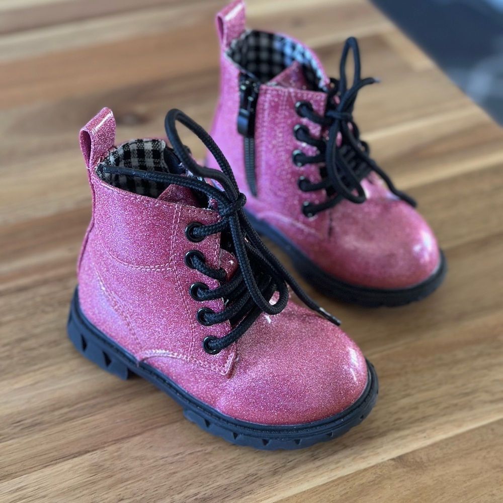 Pink Sparkly Combat Boots - size 6 Toddler